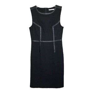 TRINA TURK - Black Sleeveless Midi Dress w/Black Faux Leather Trim - Size Small